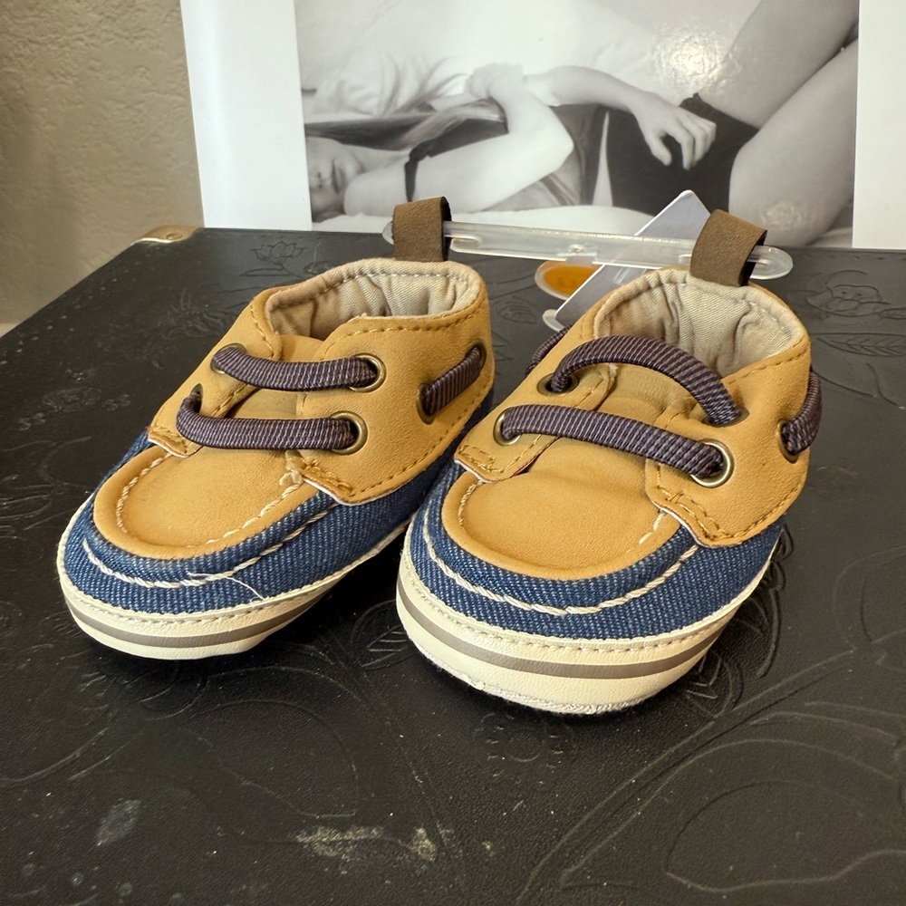 Stylish Tan and Blue Newborn Loafers